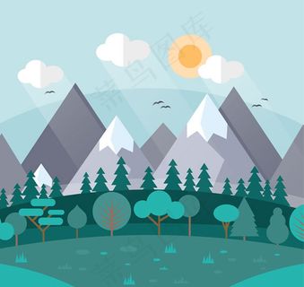 雪山与森林风景