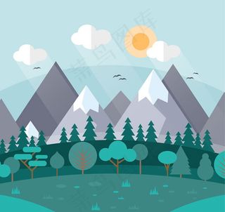 雪山与森林风景