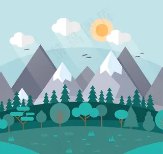 雪山与森林风景