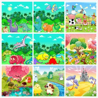 卡通动物风景插画