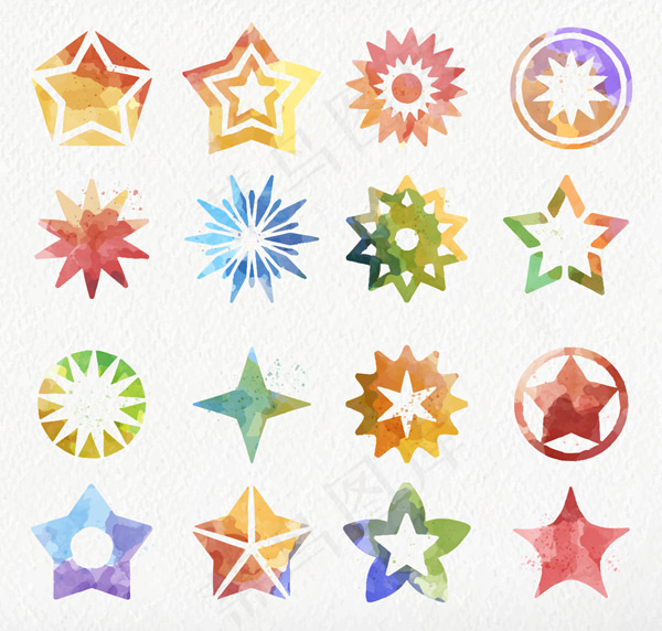 彩绘星星图标,免抠元素