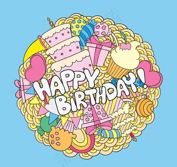 圆形生日贺卡ai矢量模版下载