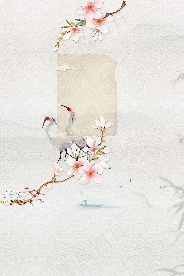 花枝仙鹤古画(3543X5315(DPI:150))psd模版下载