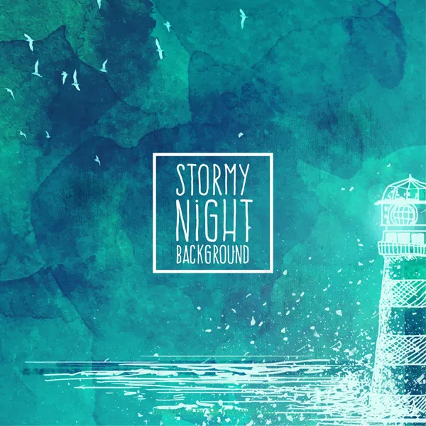 雷雨夜的大海和灯塔ai矢量模版下载