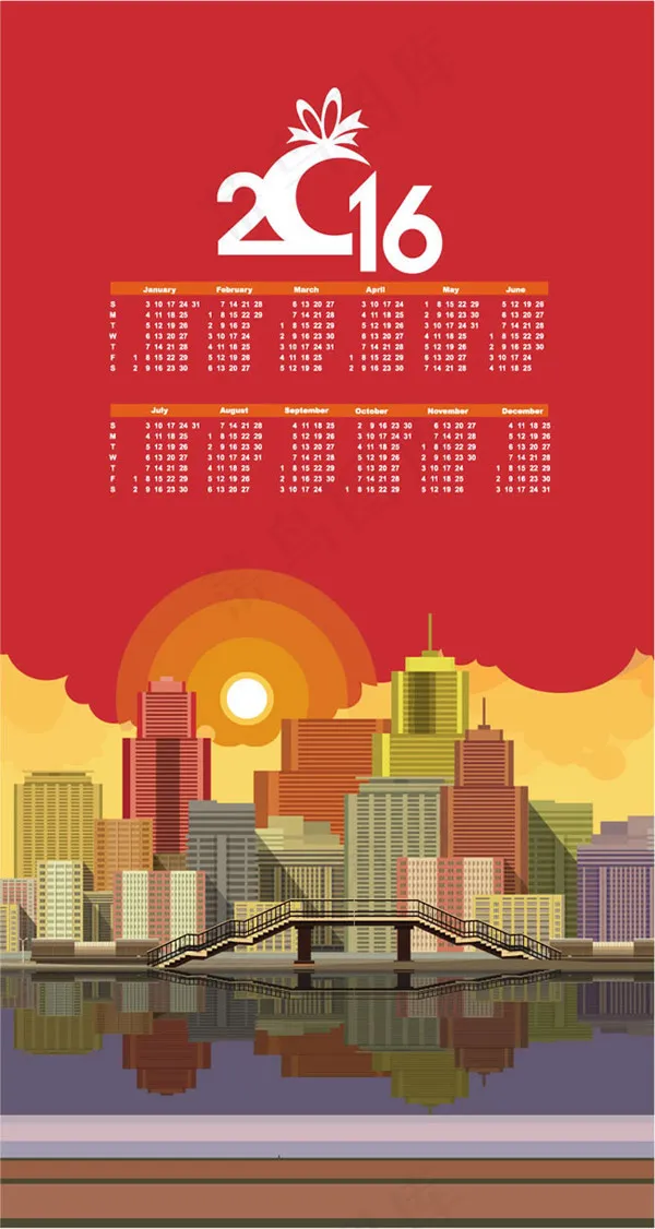 2016都市风景年历eps,ai矢量模版下载