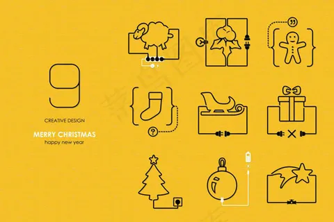 圣诞节扁平化图标,免抠元素,背景元素