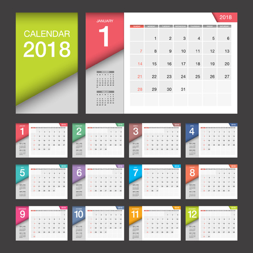 2018年台历设计eps,ai矢量模版下载