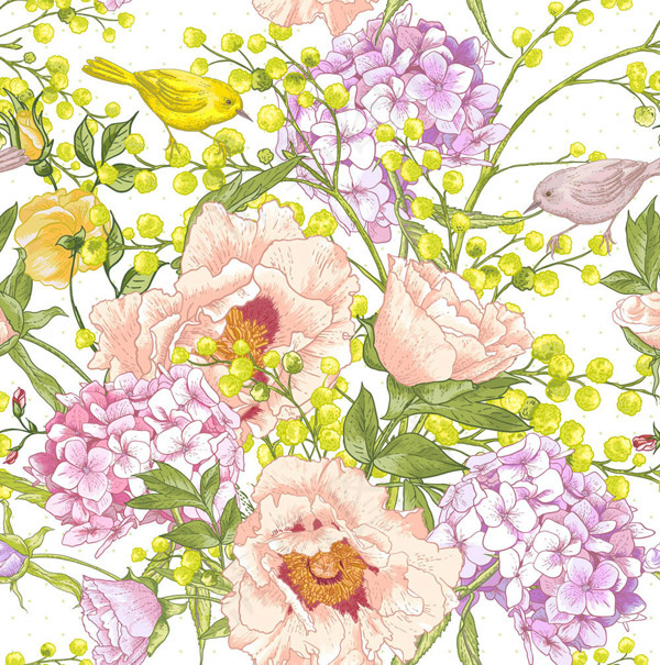 复古彩绘花鸟eps,ai矢量模版下载