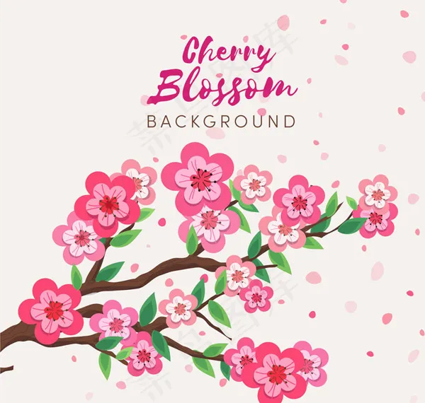 手绘粉色樱花花枝