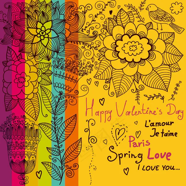 花纹情人节卡片eps,ai矢量模版下载