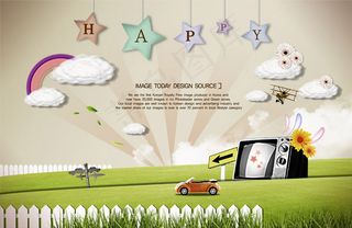 草地与篱笆电视机