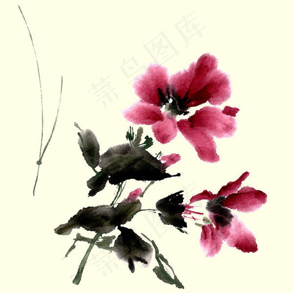水墨花卉绘画eps,ai矢量模版下载