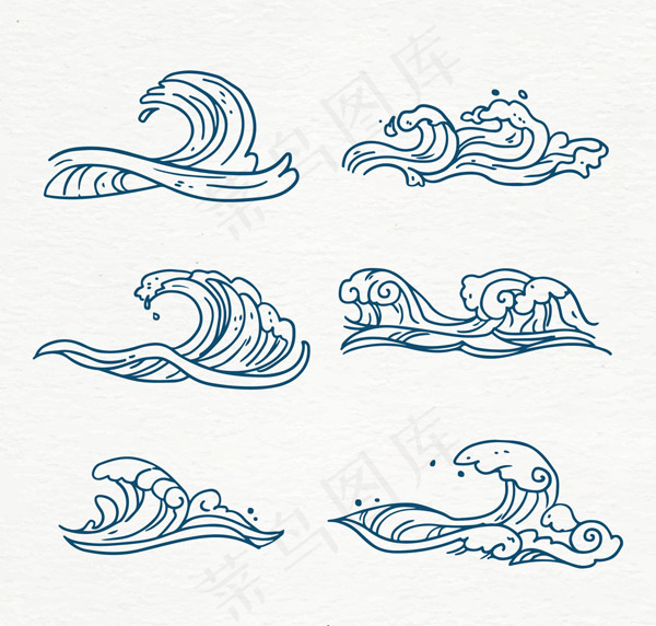 手绘蓝色海浪ai矢量模版下载