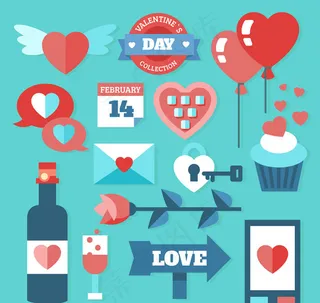 扁平化情人节元素