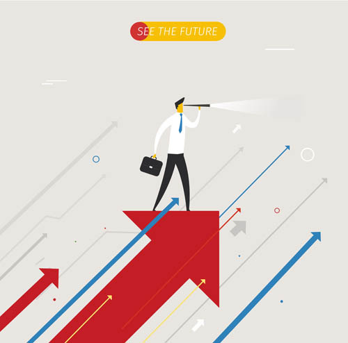 箭头与商务人物,背景元素