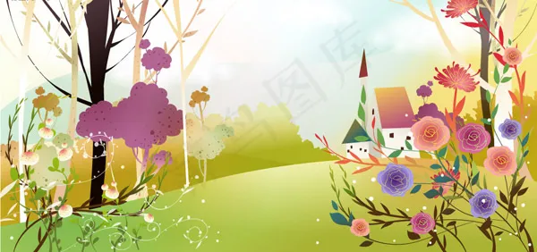 矢量梦幻风景2eps,ai矢量模版下载