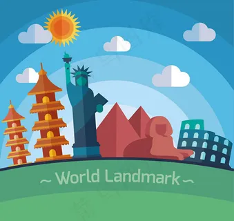 扁平著名地标插画 扁平著名地标插画