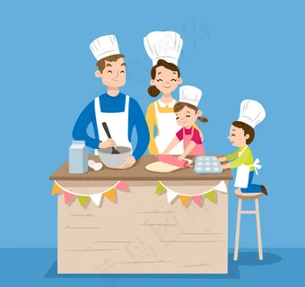 做蛋糕的四口之家