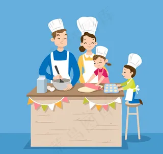 做蛋糕的四口之家