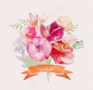 水彩花束与丝带