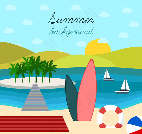 度假冲浪板插画