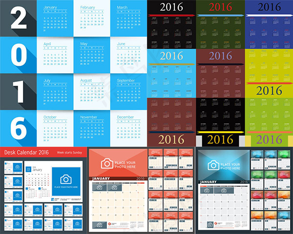 2016年日历矢量eps,ai矢量模版下载