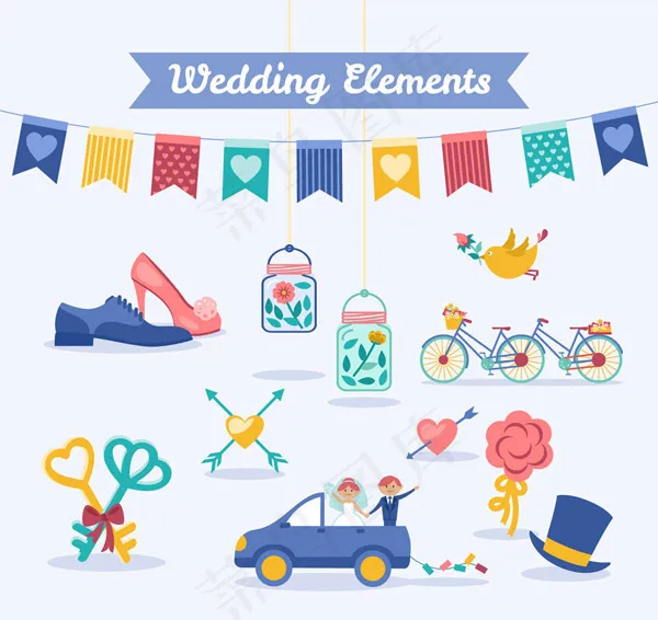 彩色婚礼元素ai矢量模版下载