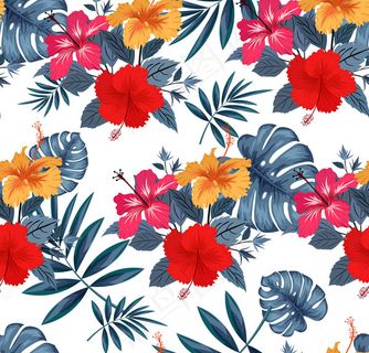 花卉和树叶无缝背景