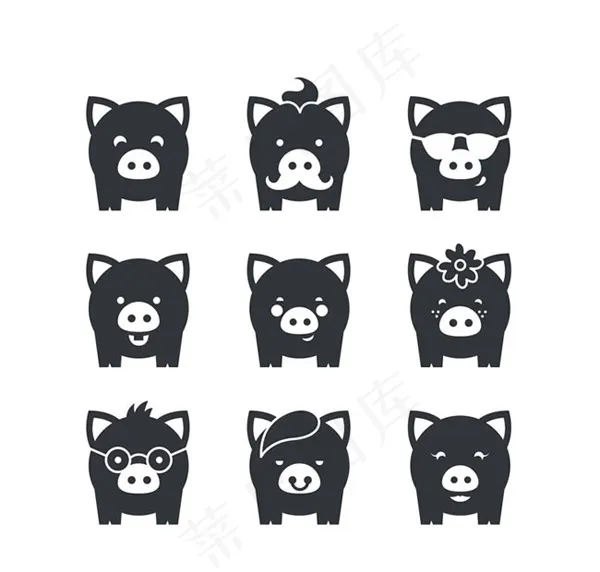 黑色小猪图标,免抠元素ai矢量模版下载