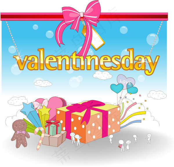 情人节卡通礼物,背景元素