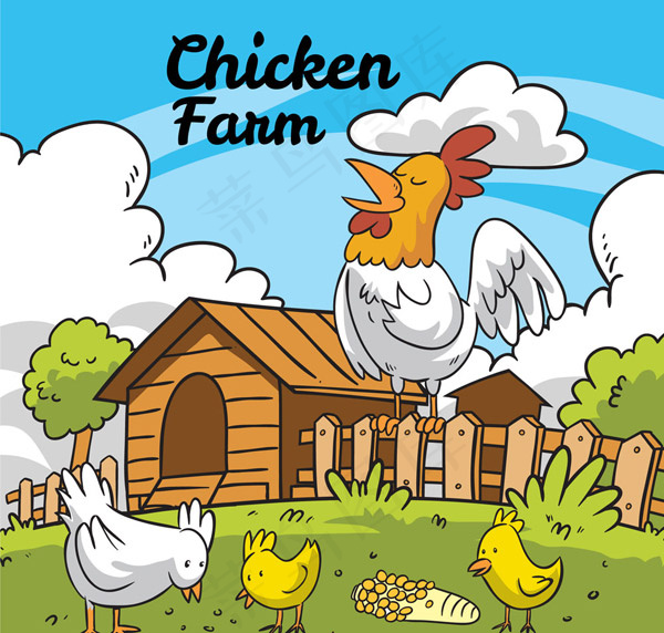 彩绘鸡家庭矢量