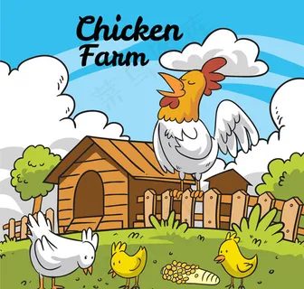 彩绘鸡家庭矢量