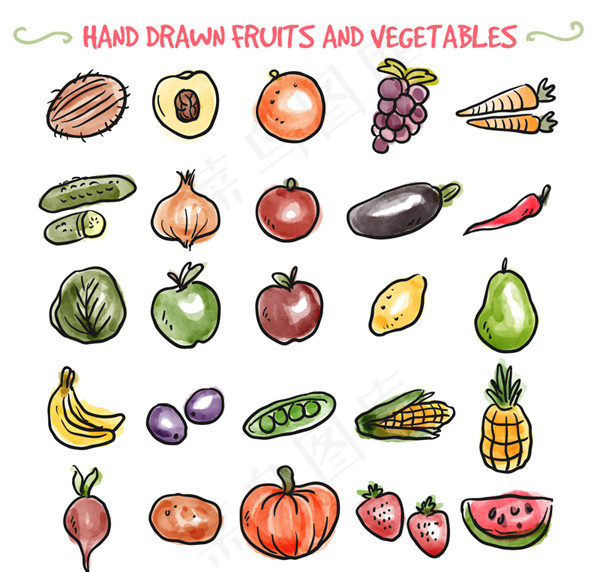 手绘水果和蔬菜
