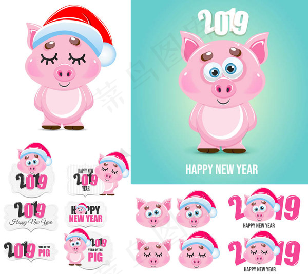 戴圣诞帽的粉红猪