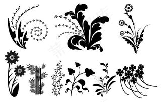 黑白枝叶花叶剪影