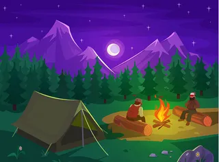 夜晚的山脉和森林