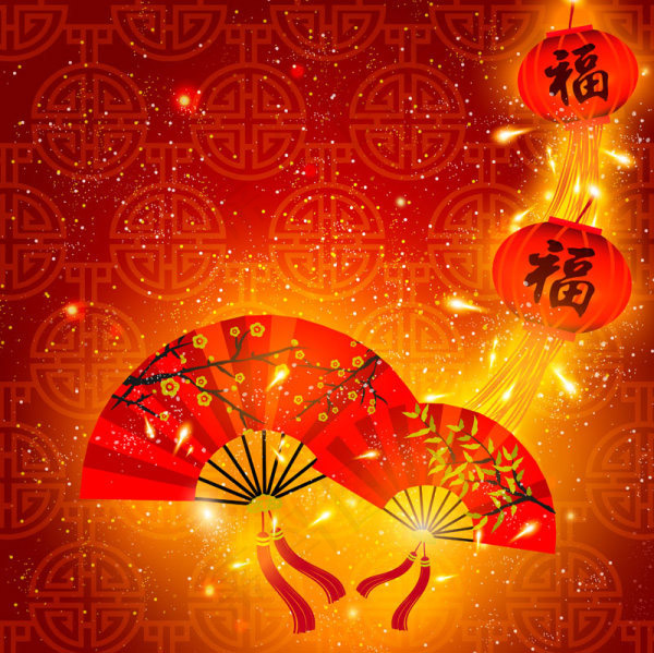 春节扇子灯笼eps,ai矢量模版下载