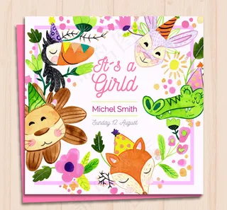 动物迎婴派对邀请卡