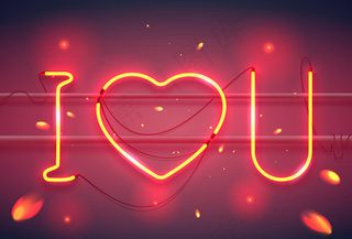 红色发光心形线条