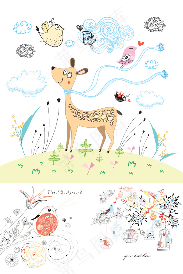 卡通明信片矢量