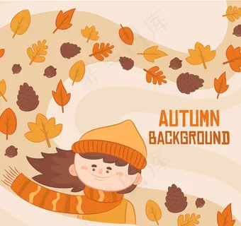 女孩和落叶矢量