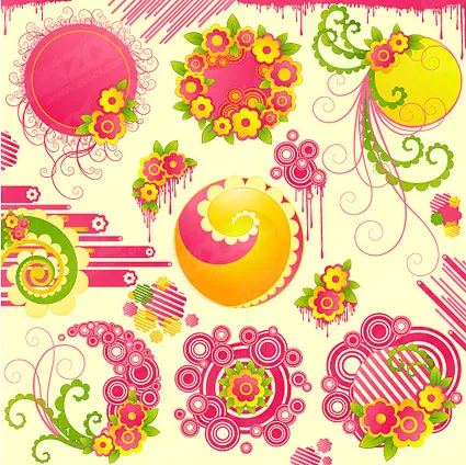 花朵与潮流圆形eps,ai矢量模版下载