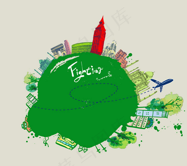 环球旅行插画psd模版下载
