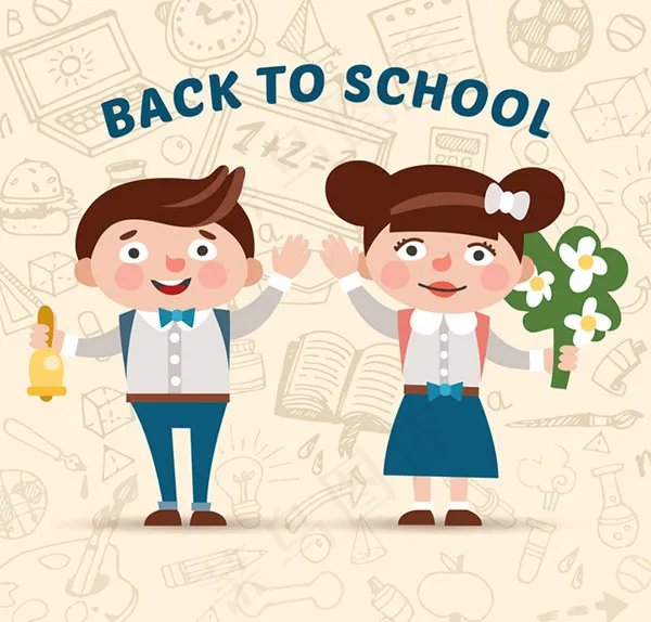 卡通返校学生ai矢量模版下载