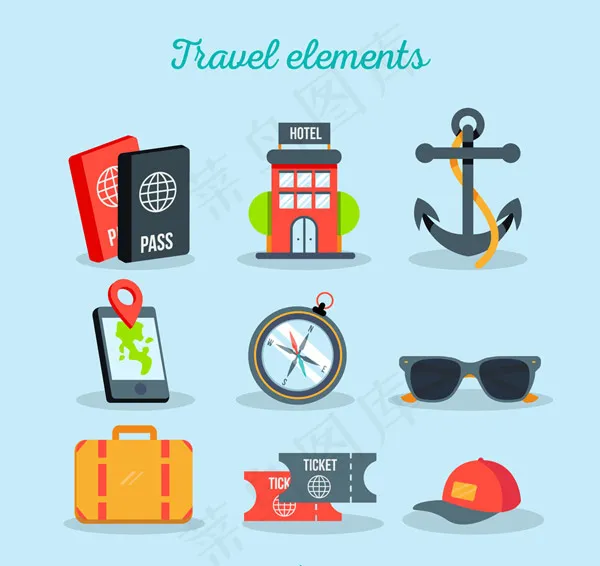 彩色旅行元素