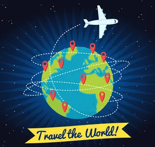 卡通环球旅行飞机