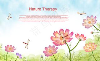 蜻蜓与花朵插画