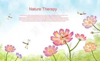 蜻蜓与花朵插画