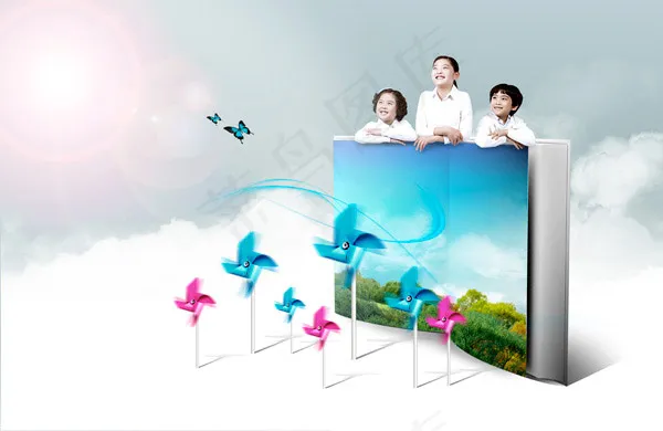 风车书本与小学生(5200X3380(DPI:300))psd模版下载