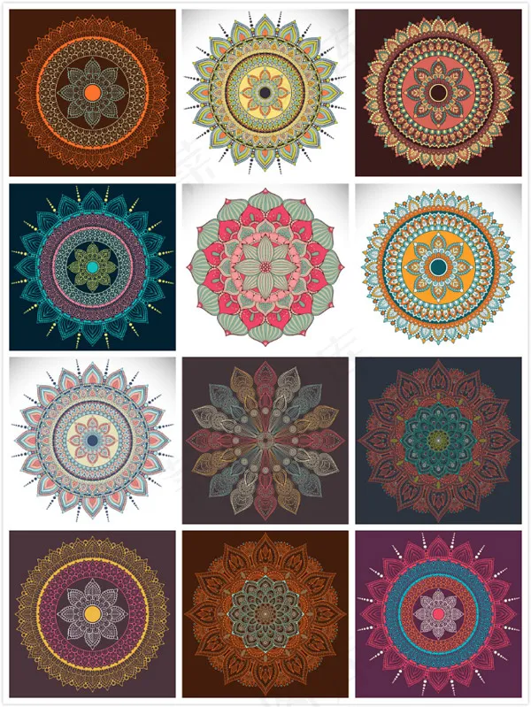 圆形花朵花纹底纹eps,ai矢量模版下载